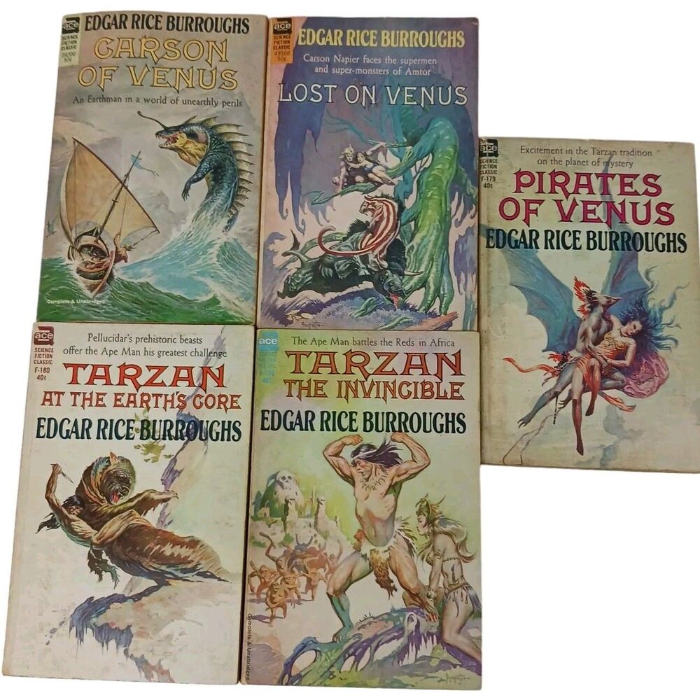 Ace 1960's  PB Edgar Rice Burroughs 5 Books Frank Frazetta Covers Tarzan Venus